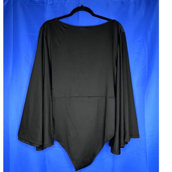 Women's Black Deep V-Neck Bodysuit Flare Sleeve 2XL Whimsygoth Fairygrunge Moody - Picture 2 of 8